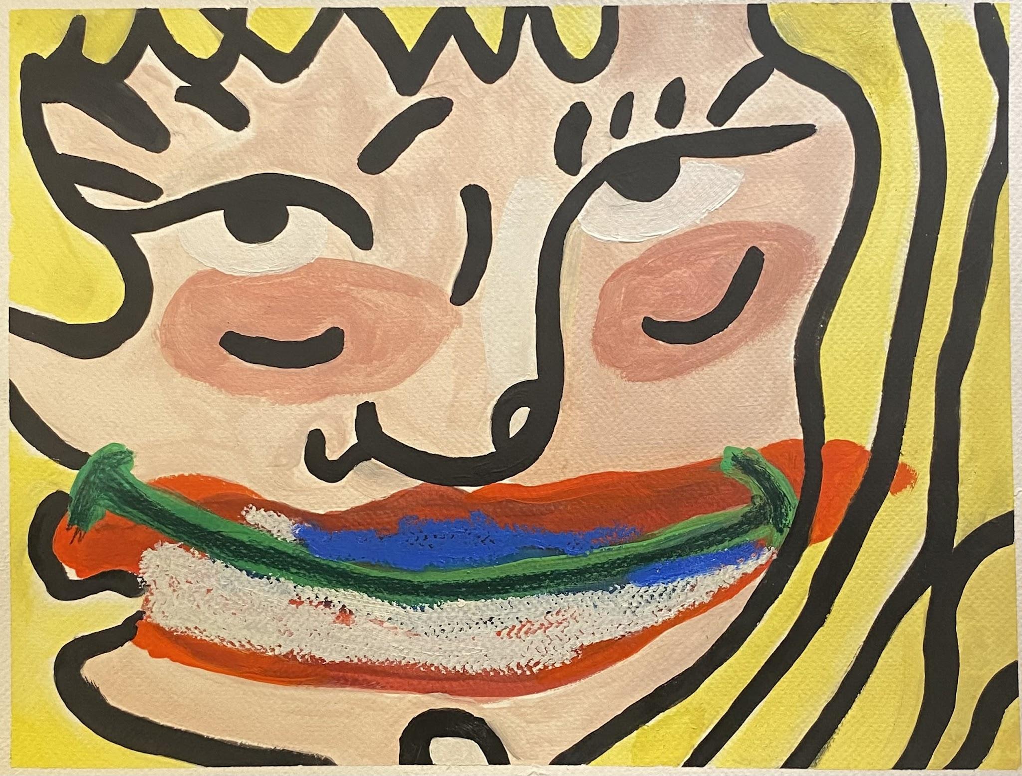 Soft Chick, Smeared Bits, 2023. Acrylic and oil pastel on paper, 11×14 inches. Image Courtesy of Slanguage Studio.